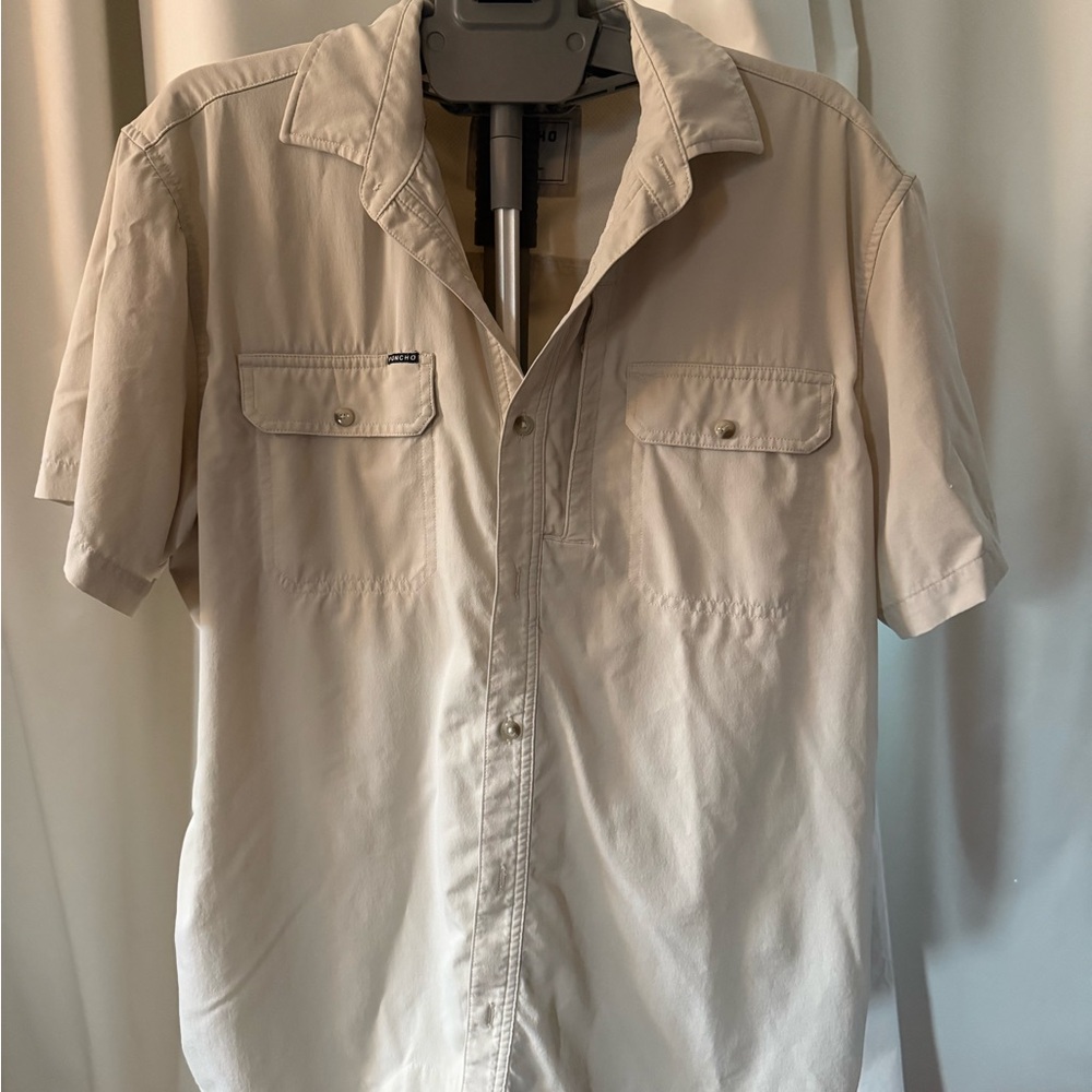 Poncho Fishing Men's Beige Short Sleeve Shirt